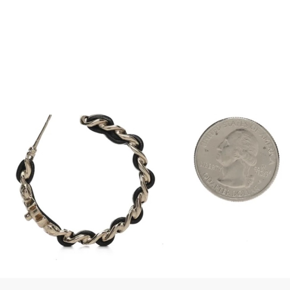 Chanel Metal Lambskin woven quilted Gold and Black Hoop Earrings - Picture 9 of 9